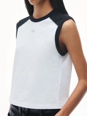 Alexander Wang Raglan Black & White Sleeveless Contrast Tank - XL